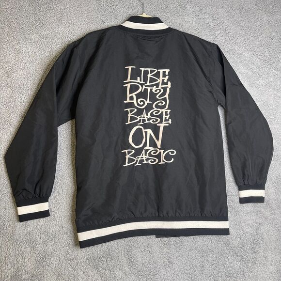 Vintage Liberty Varsity Jacket Mens XL Black Button Front Slim Fit - Picture 9 of 13